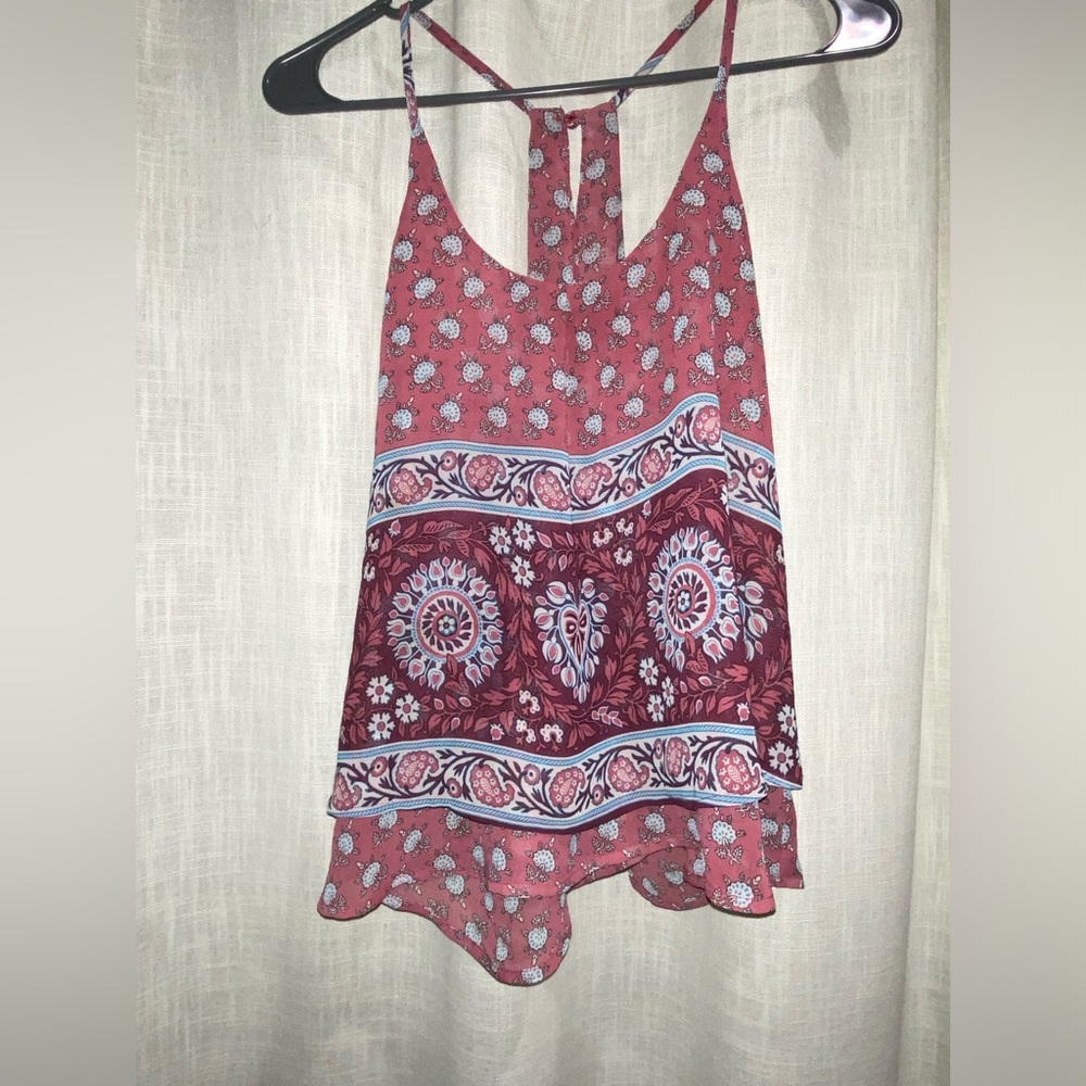 Sun & Shadow Maroon and Blue Floral Top